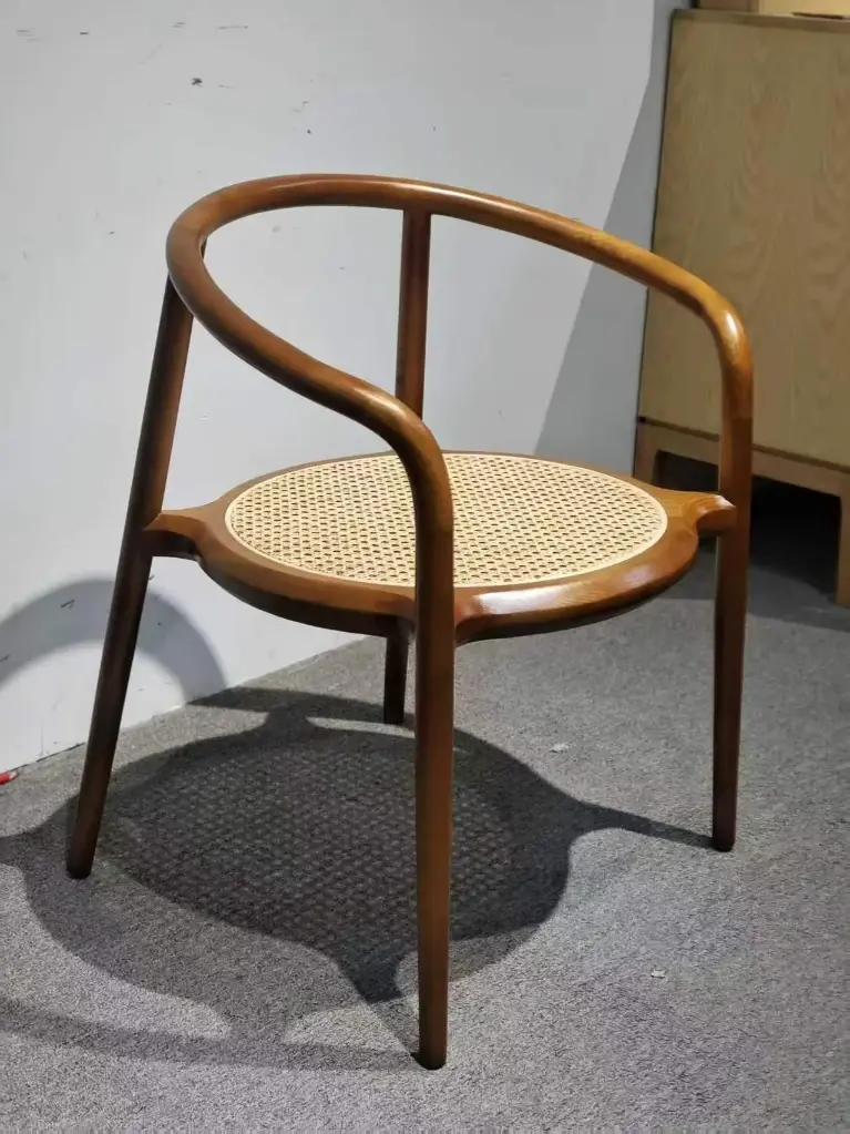 Luxury Lamb Wool Seat Solid Wood Rattan Cane Back Hotel Cafe Restaurant Dinning Chair