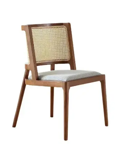 Modern Coffee Shop Stainless Steel Retro Dining Chair Bamboo Wooden Arm Cane Chair