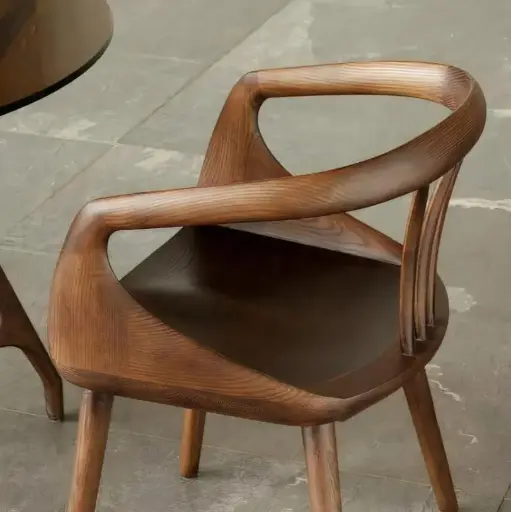 Single Walnut Wood Living Room Restaurant Dining Chair Rattan Cane Accent Chair